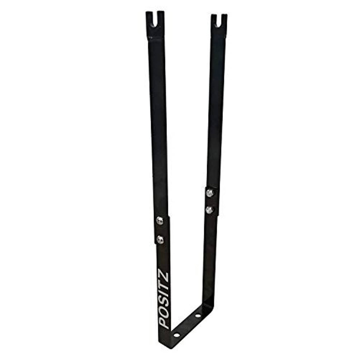 Black vertical bicycle front wheel mount with U-shaped base bracket and holes