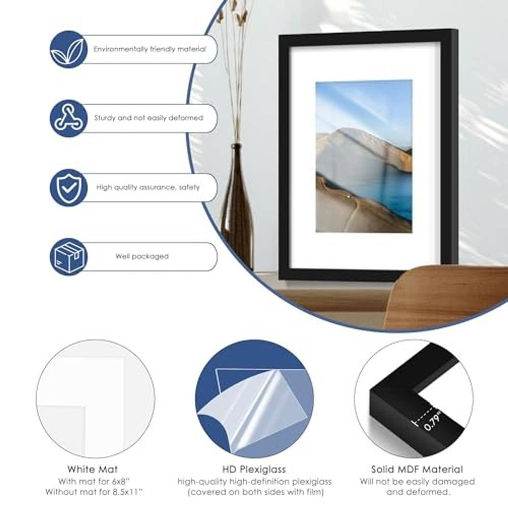 Black picture frame with a landscape print and layered protection materials