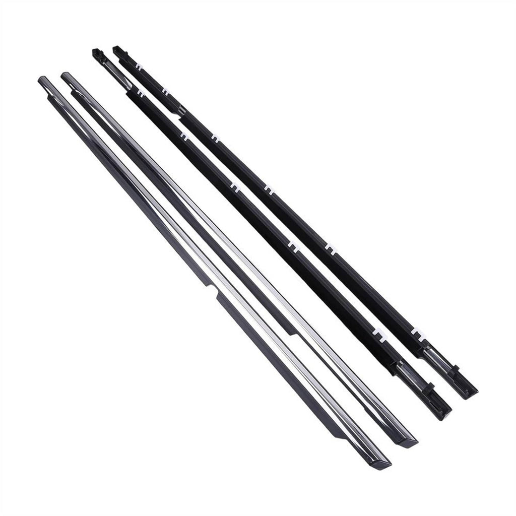Window weather strip seal trim, black rubber seals with metal mounting clips, 4-piece set