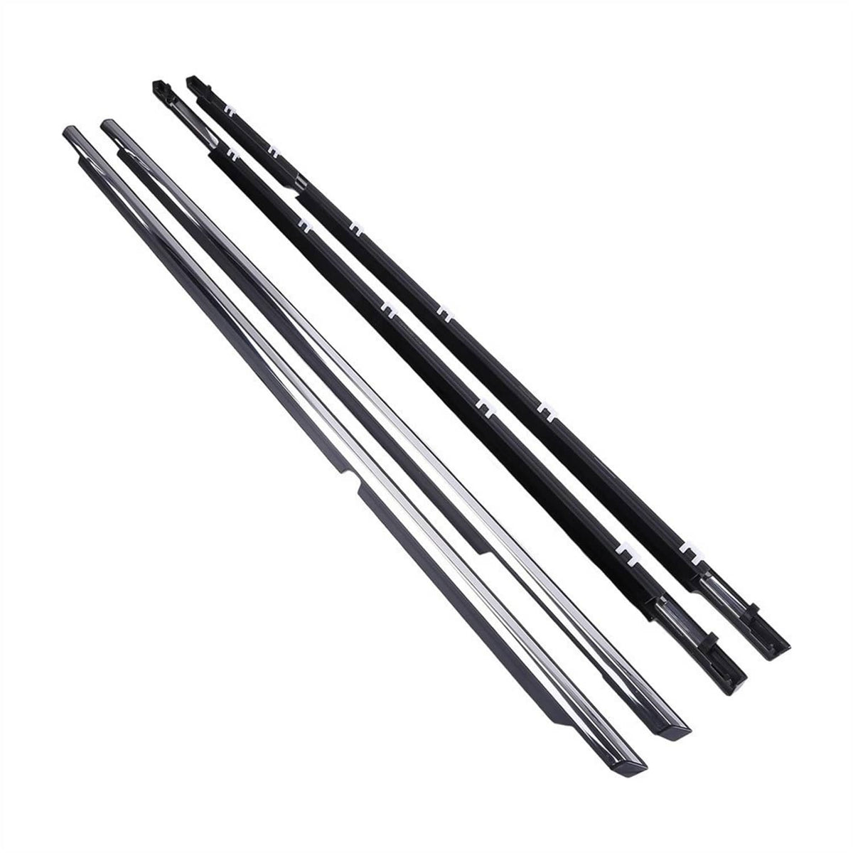 Window weather strip seal trim, black rubber seals with metal mounting clips, 4-piece set