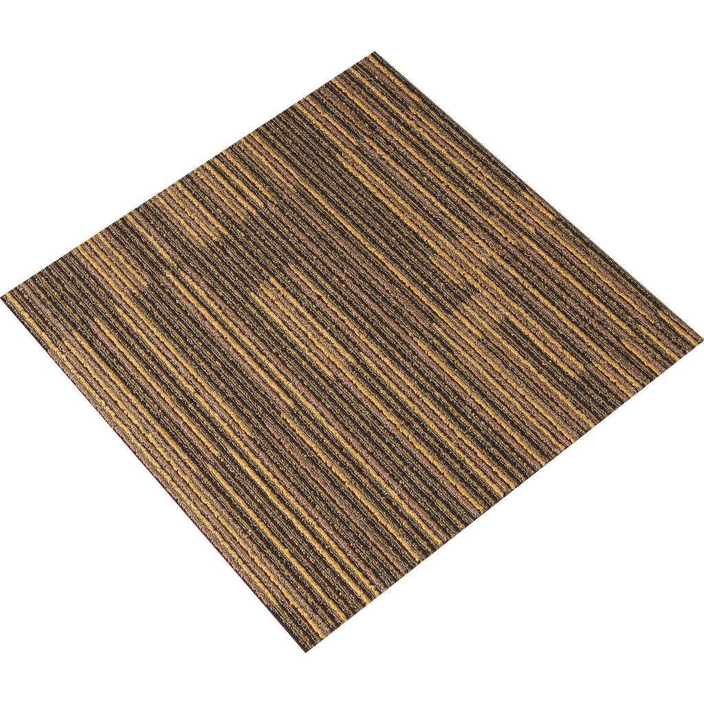 Single brown mixed striped carpet tile square with textured surface and clean edges