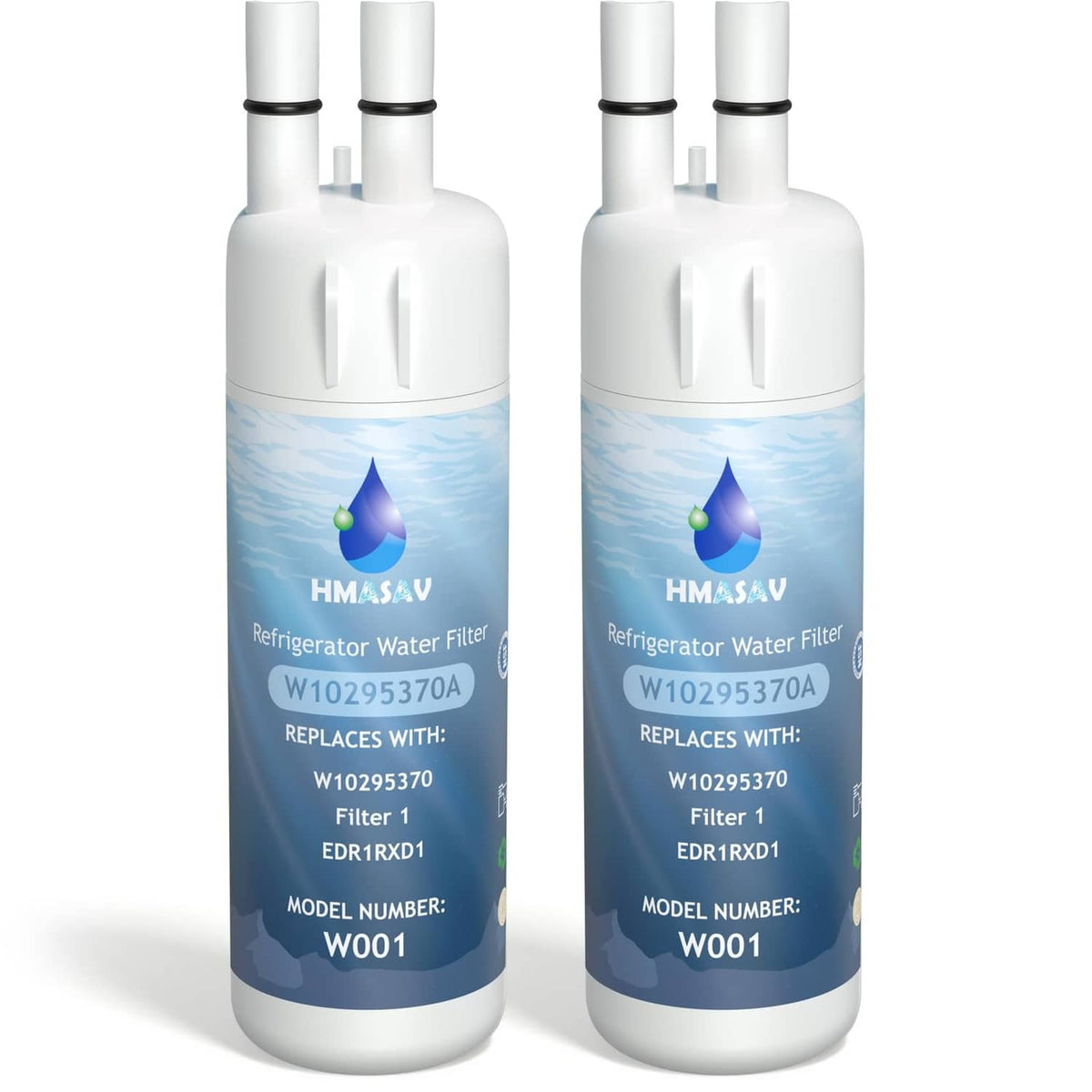 White refrigerator water filter cartridge, two-pack with dual top fittings