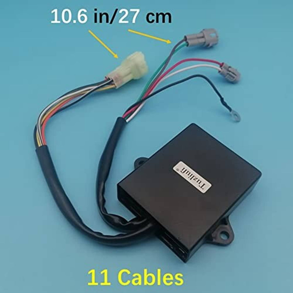 CDI ignition box module with wiring harness, size markings and 11 cables