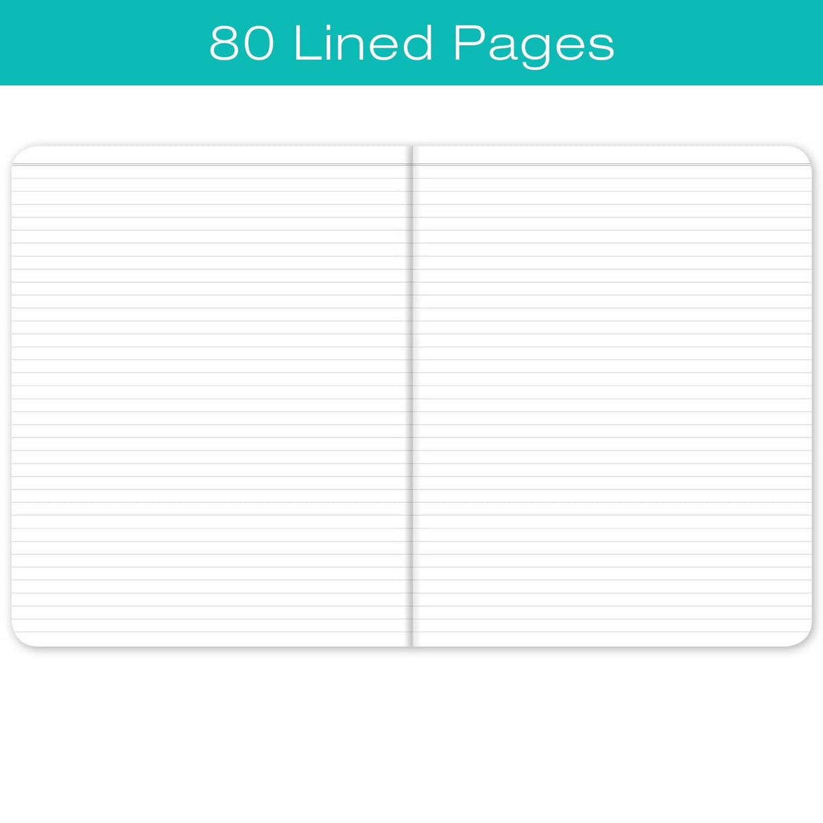 Open memo notebook showing 80 ruled lined pages layout