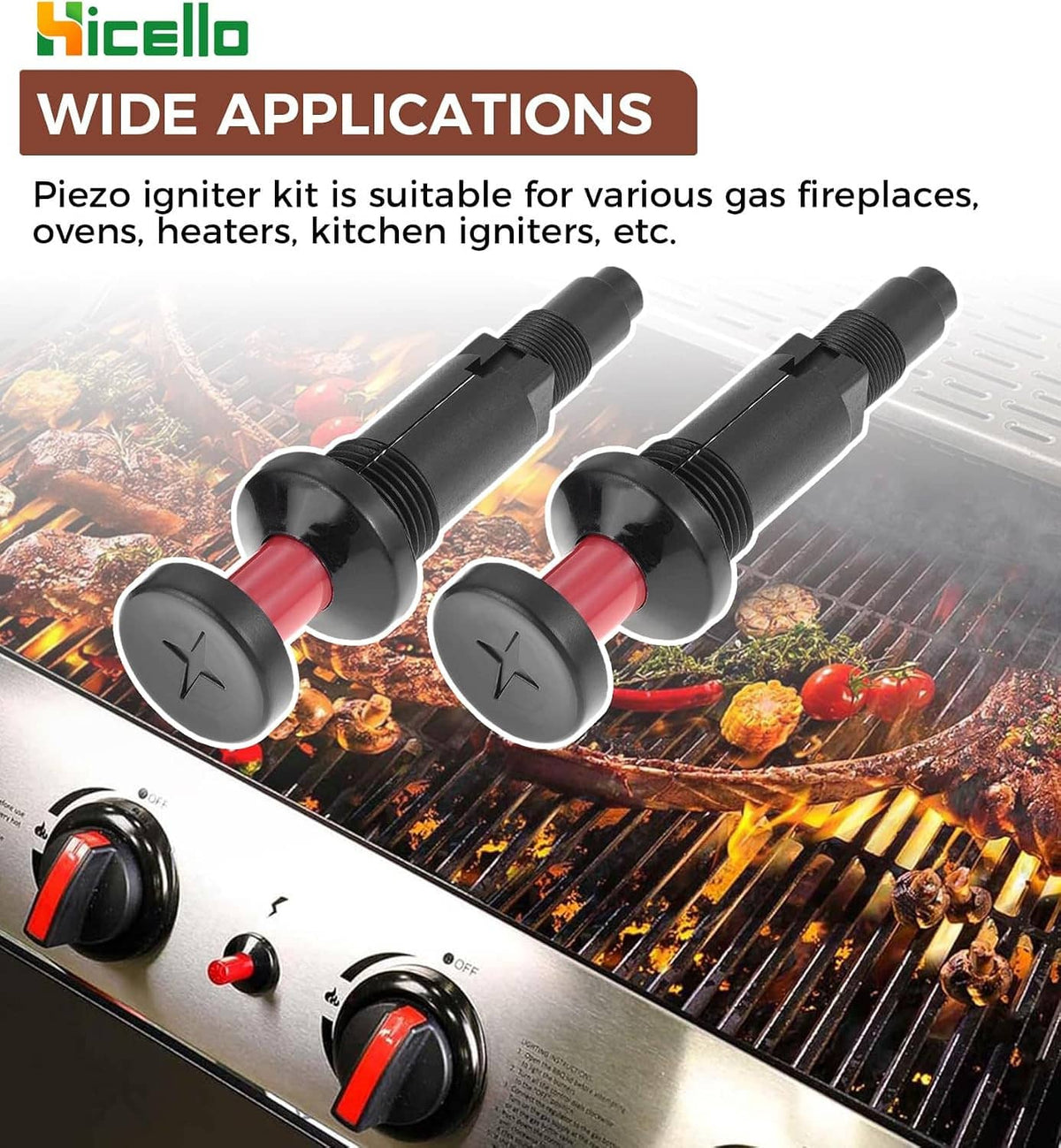 2-pack universal piezo igniters with red insulators, black threaded bodies and push buttons
