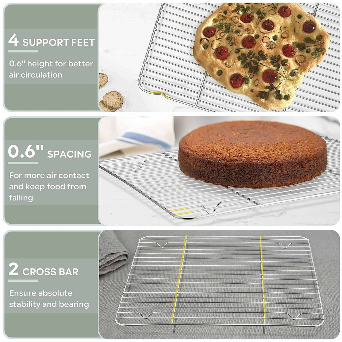 Mini stainless steel cooling rack set of 2 with wire grid for cakes and bread