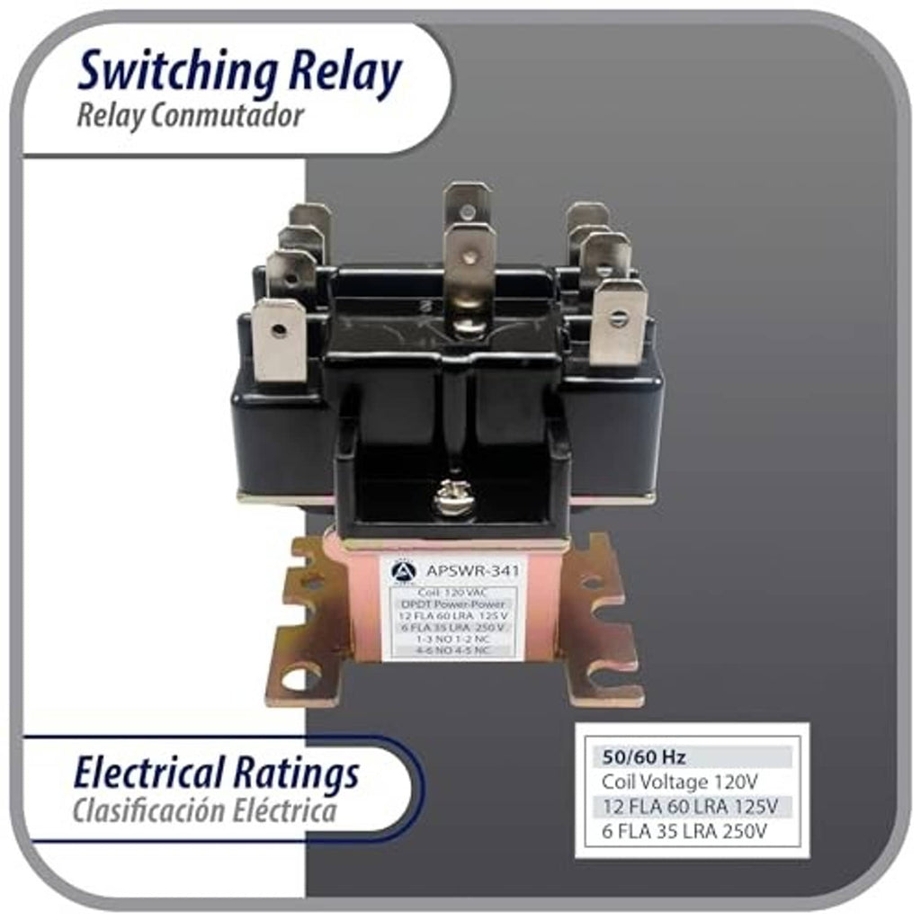 General-purpose switching relay with black housing, mounting tabs, and terminal wiring base