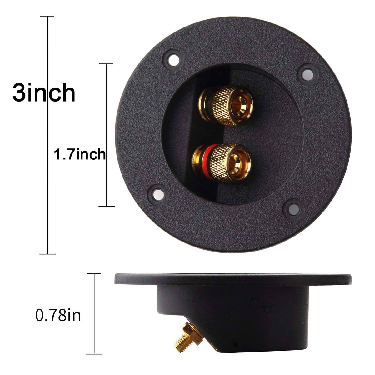 Black 3-inch terminal cup with gold posts; compact 1.7in and 0.78in height