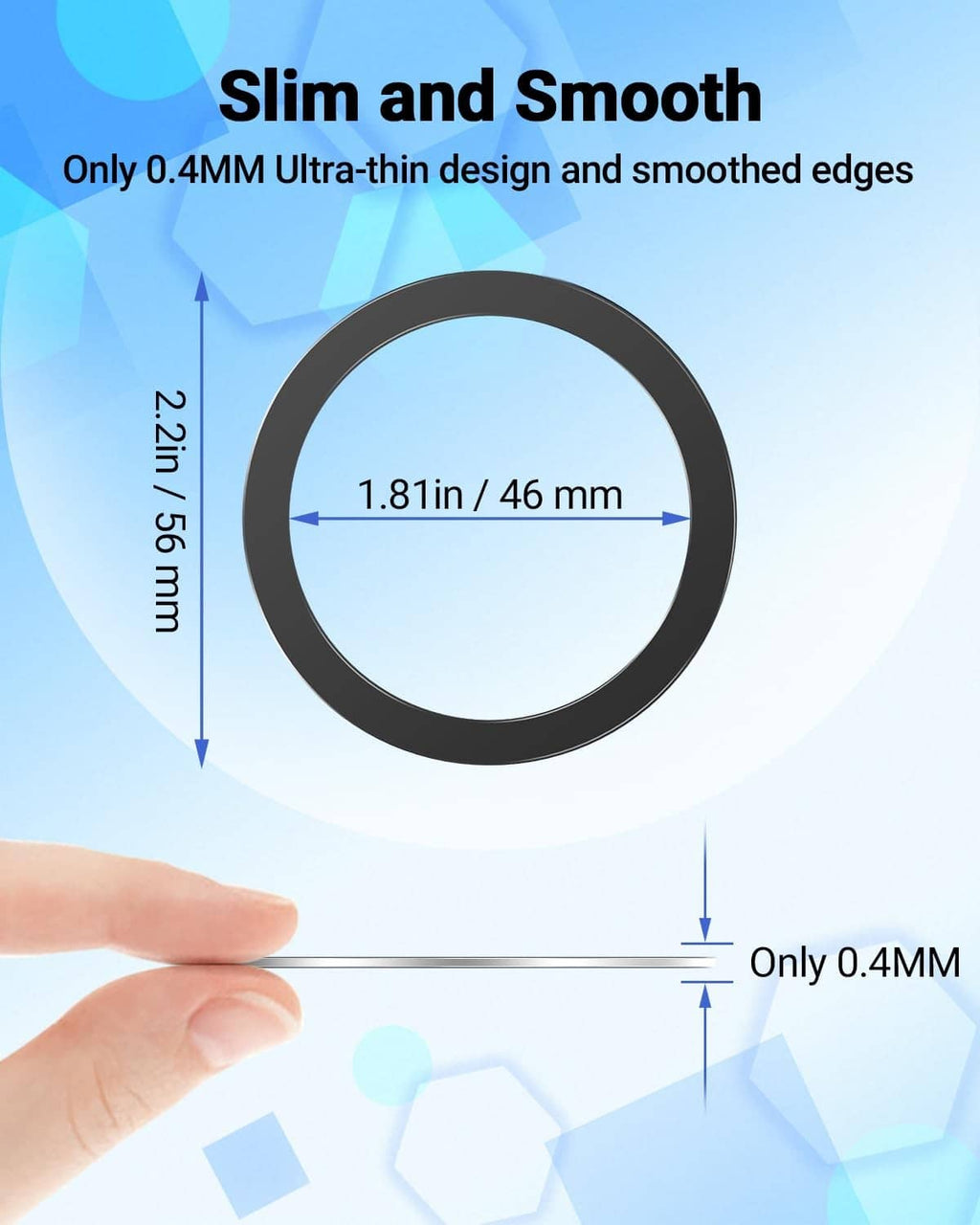 Ultra-thin black magnetic ring sticker, 0.4 mm round metal ring