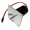 Salt spreader motor replacement with black cylinder, metal flange, and red/black wires