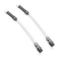 Two clear fuel filler hoses with black threaded spouts and metal fittings, 14 in