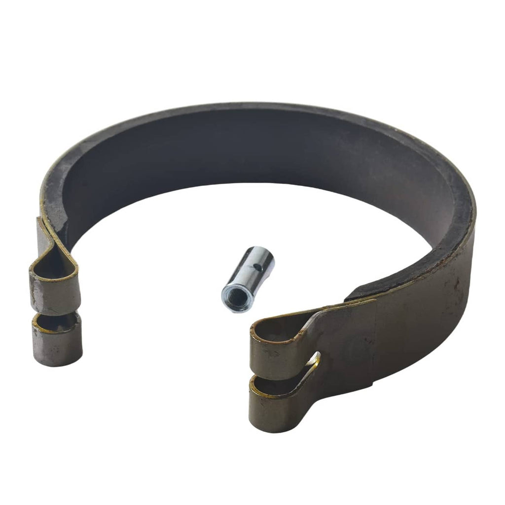Mini bike brake band: dark rubber loop with two side end caps and mounting pin