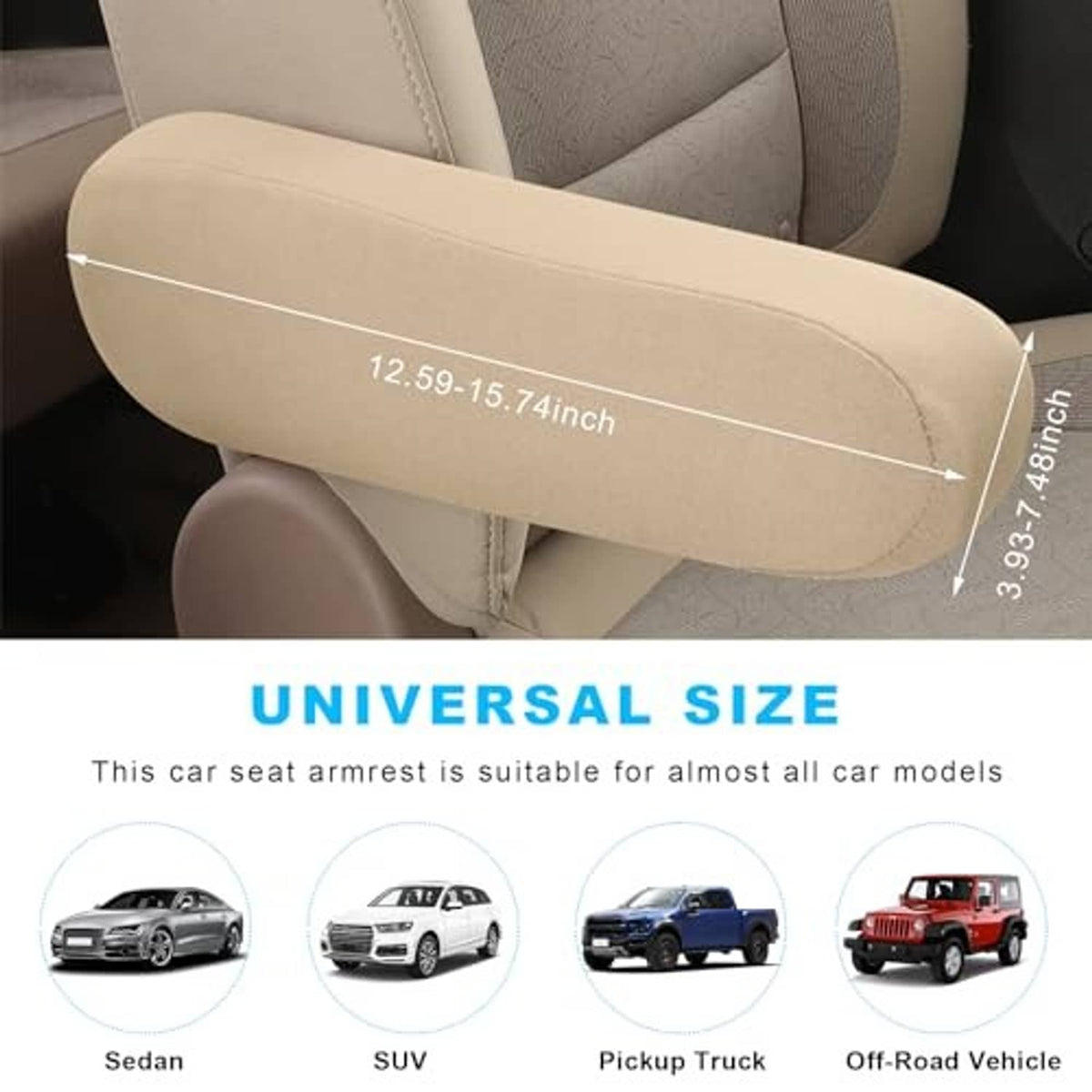 Beige universal armrest covers, 12.6–15.7 in length, 3.9–8.1 in width