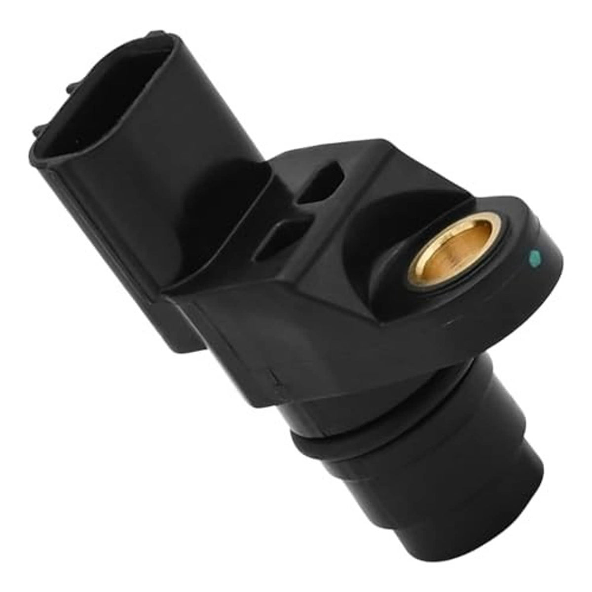 Black camshaft position sensor, angled view, showing gold contact ring and mounting body
