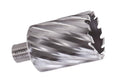 HSS annular cutter, silver fluted body with serrated teeth, 1-7/8 in diameter