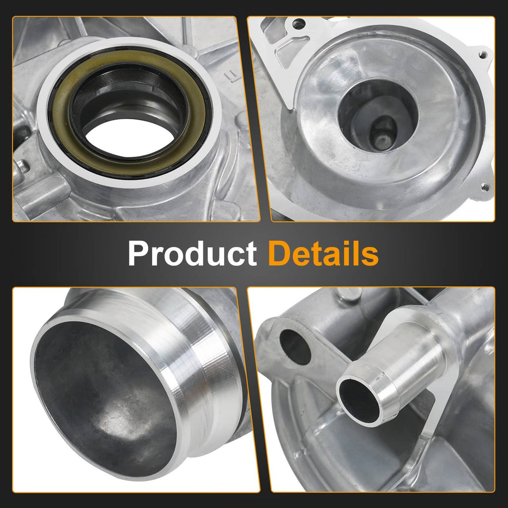 Timing cover close-up showing oil seal ring and smooth round cover face
