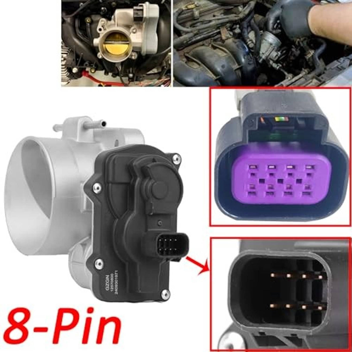 8-pin throttle connector harness pigtail shown with plug and socket details