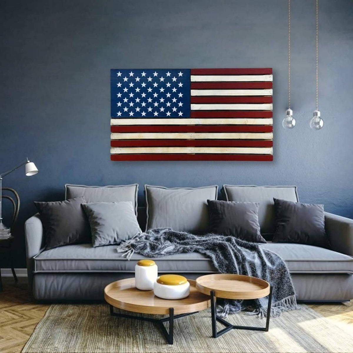 Star-pattern US flag decoration panel with red-and-white stripes and blue star field