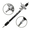 Power steering rack and pinion assembly with black boots and silver tie rod ends