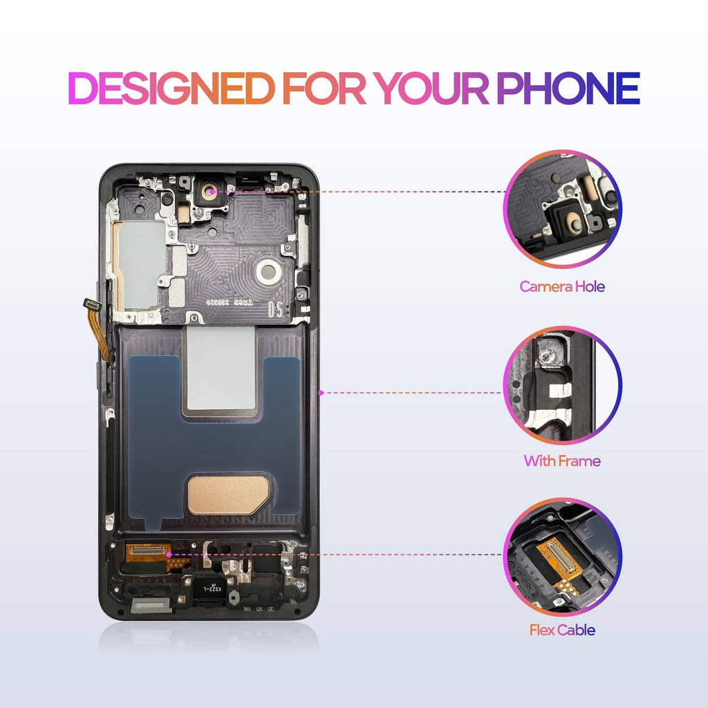 LCD screen replacement with frame and flex cable, internal parts exposed