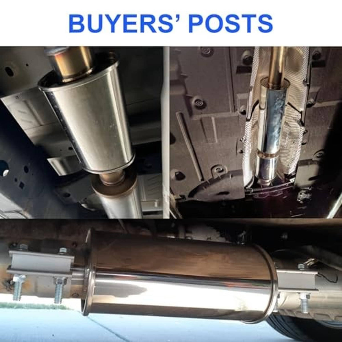 Exhaust resonator muffler installed under a vehicle, stainless steel canister with clamps