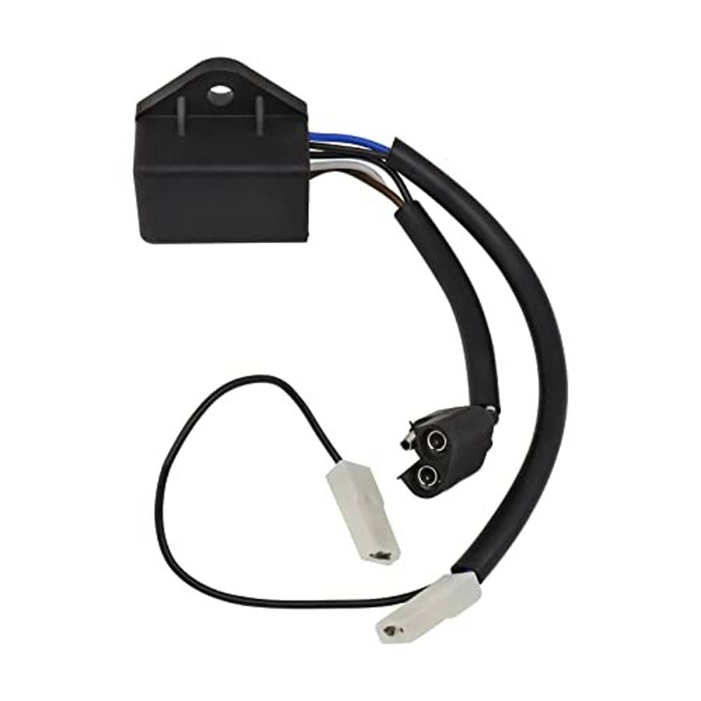 Black CDI ignition box with attached wiring and plug connectors