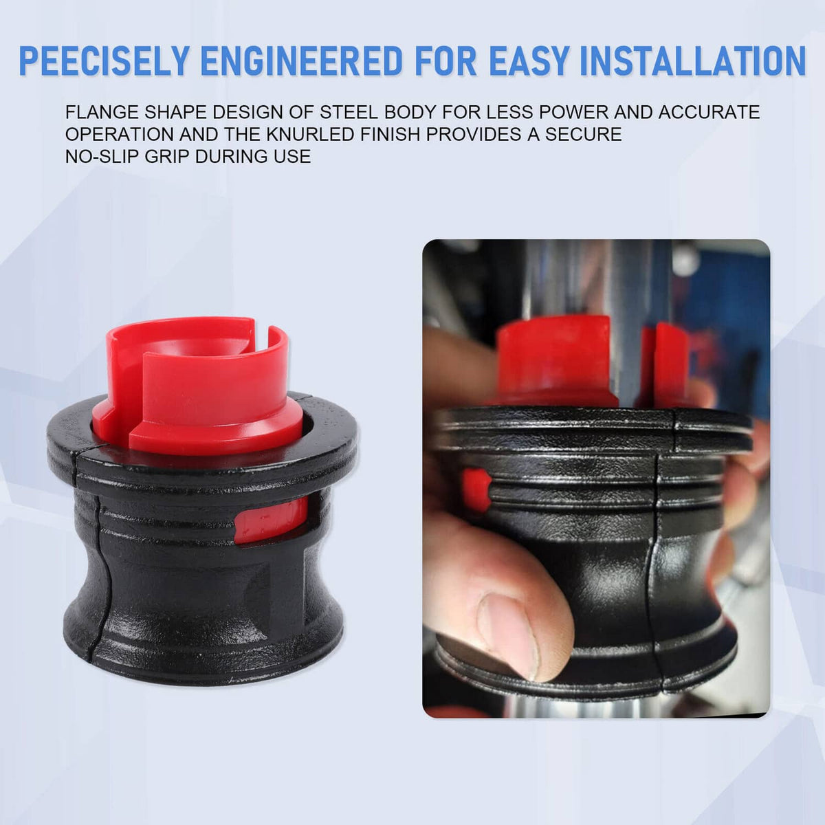 Fork seal driver adapter with red flanged head and black body for easy installation