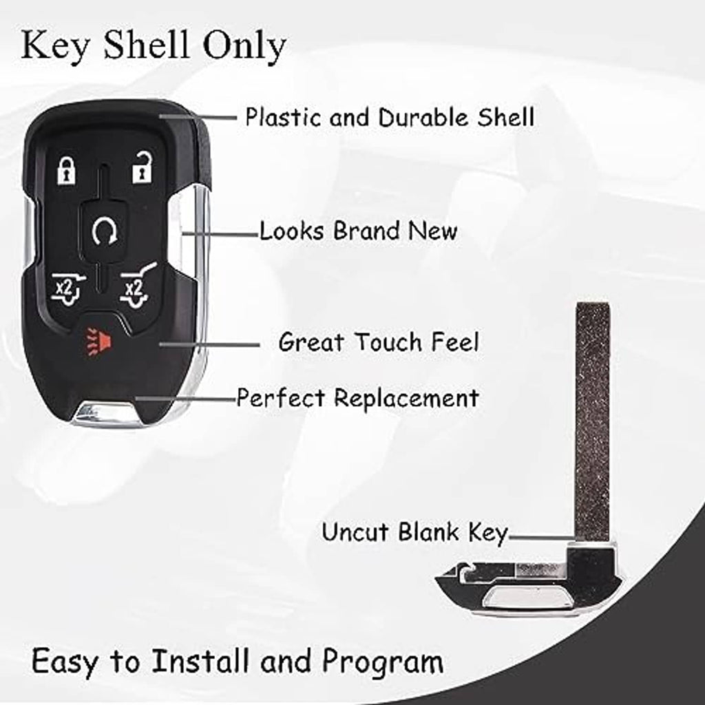 Black key fob shell replacement with key blank and front button icon panel