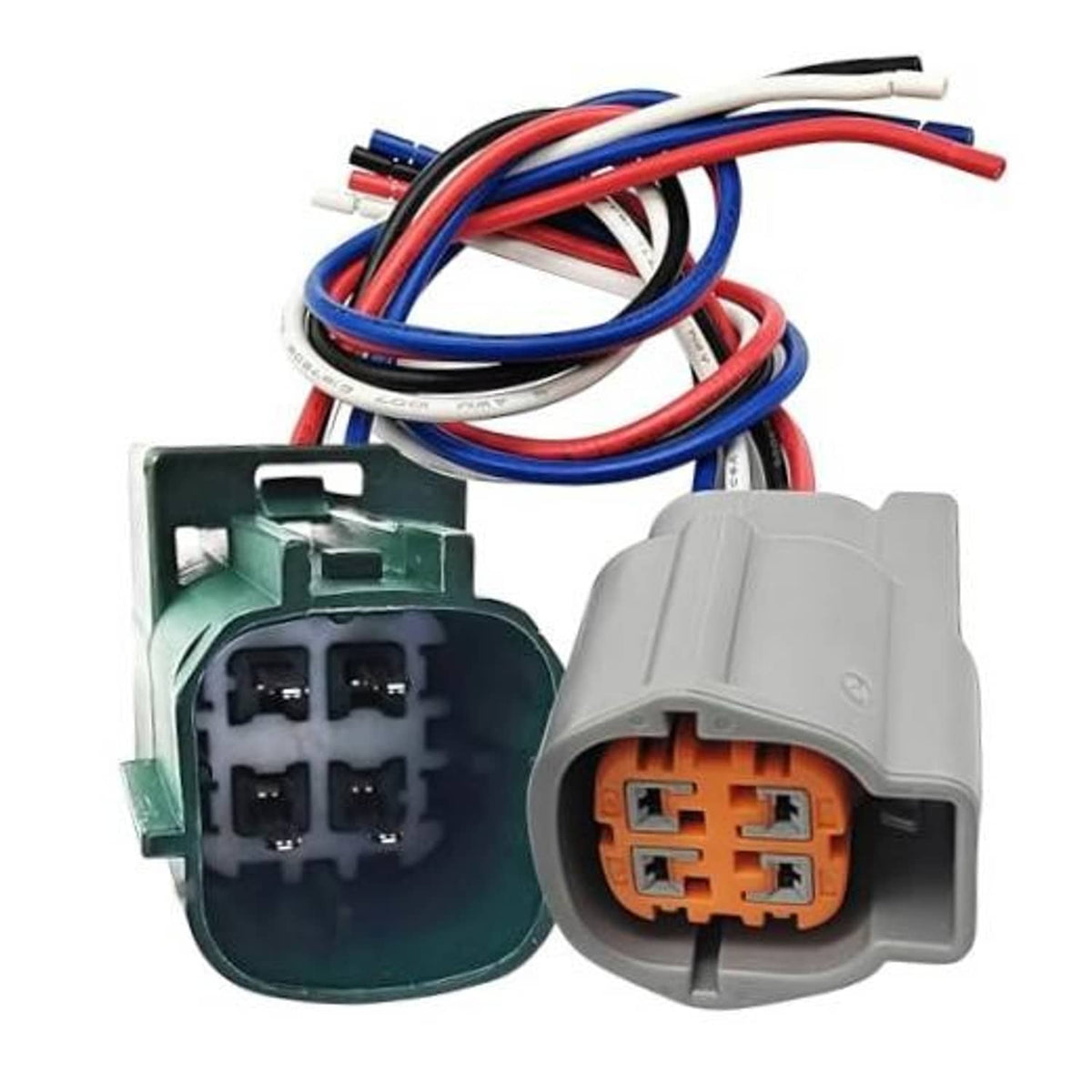 4-pin O2 sensor connector pigtail set with gray plug, green socket, and multicolor wires