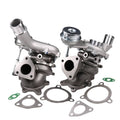 Pair of silver turbocharger assemblies with mounting gaskets and O-ring seals