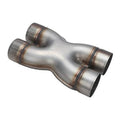 Stainless steel dual exhaust pipe with two round outlets and curved center section