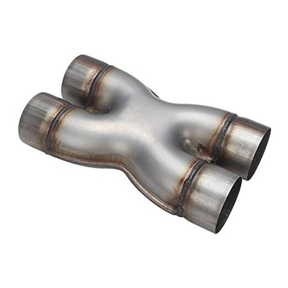 Stainless steel dual exhaust pipe with two round outlets and curved center section