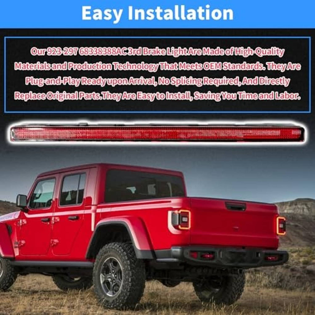 Red-lens LED third brake light installed on rear tailgate area with black mount
