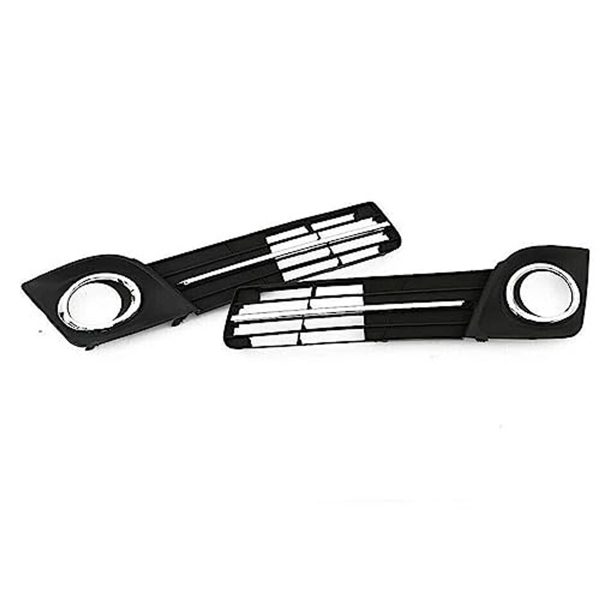 Front bumper lower grille kit with fog lamp bezel covers, black and silver chrome slats