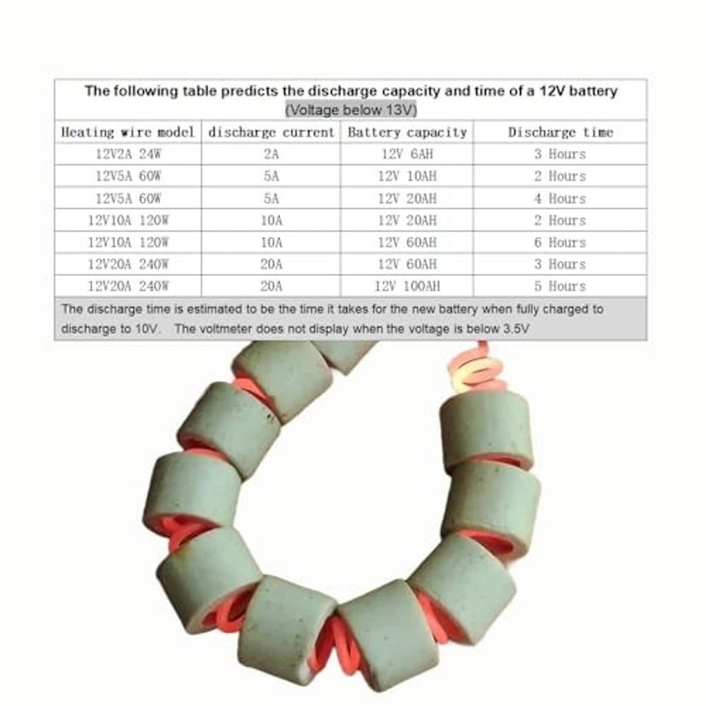 Ceramic load resistor ring for 12V battery discharger, with red and black leads attached