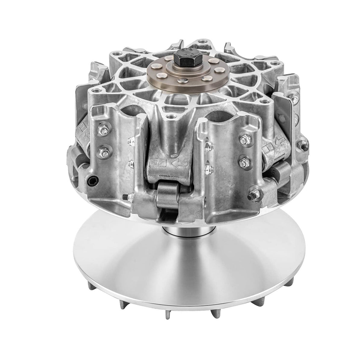 Primary clutch assembly with silver finned housing and round cover base