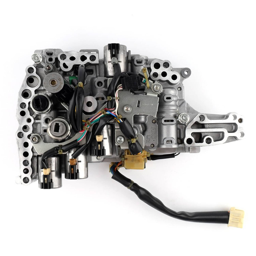 CVT transmission valve body with solenoids, front view with solenoid plugs and pins