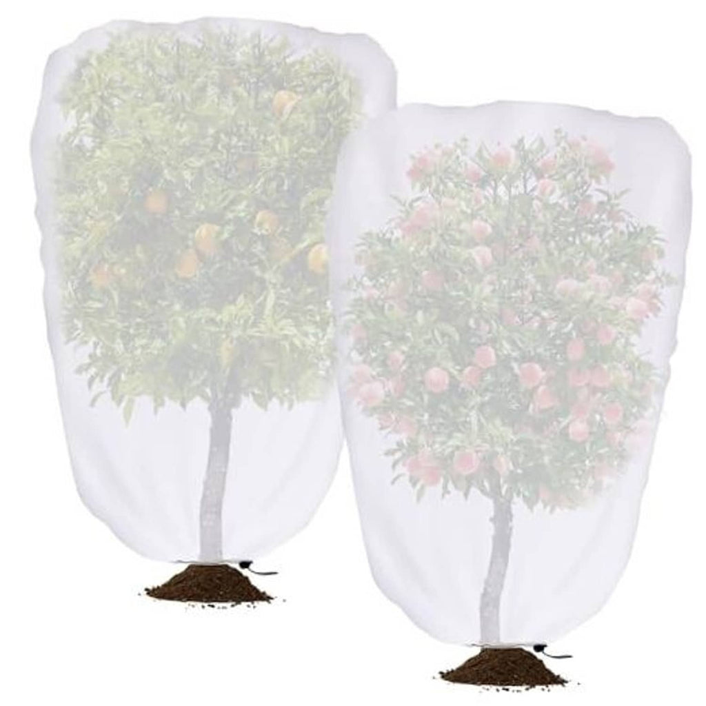 Garden plant shade cover set of 2 with drawstring, white mesh, fruit tree design