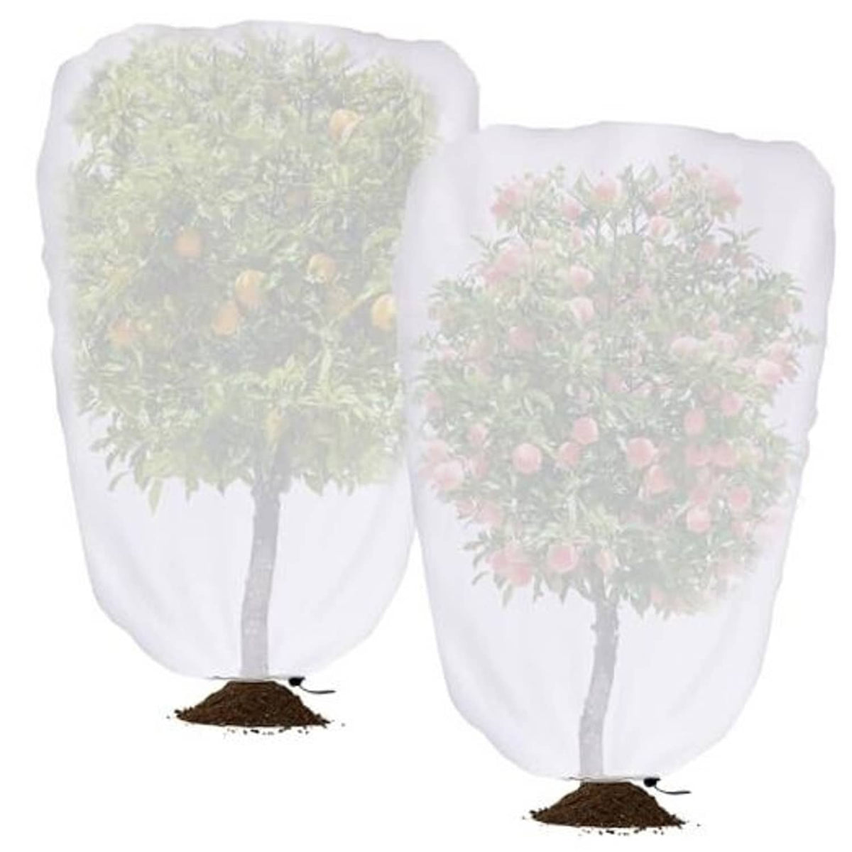 Garden plant shade cover set of 2 with drawstring, white mesh, fruit tree design