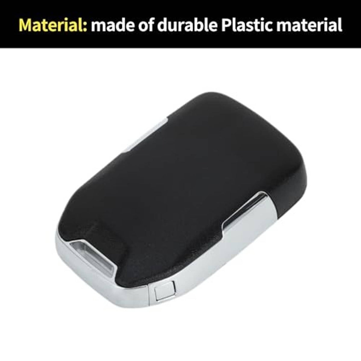 Black key fob shell case with silver trim, smooth back surface and key slot cutout