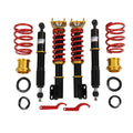 Coilover strut and shock kit with red springs, black dampers, and mounting hardware