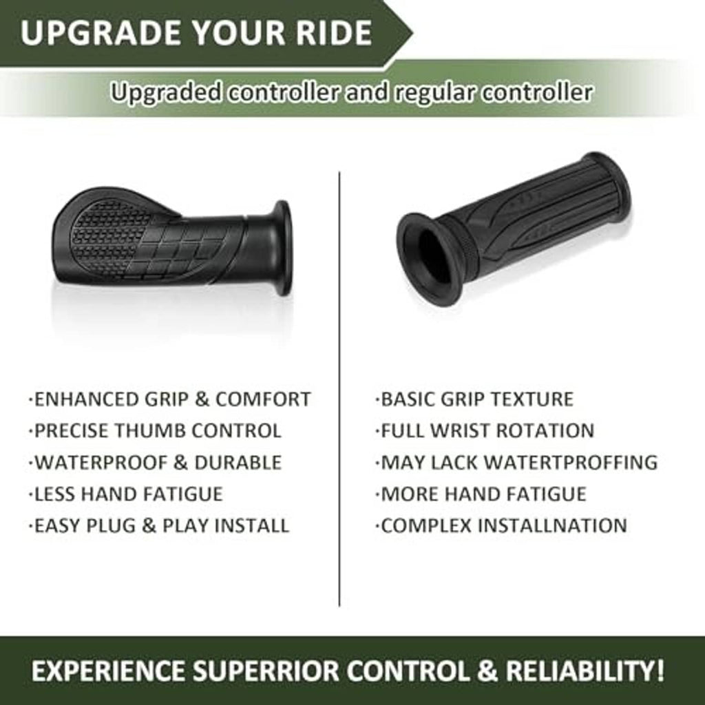 Electric bike half-twist throttle grips, textured black rubber for thumb control