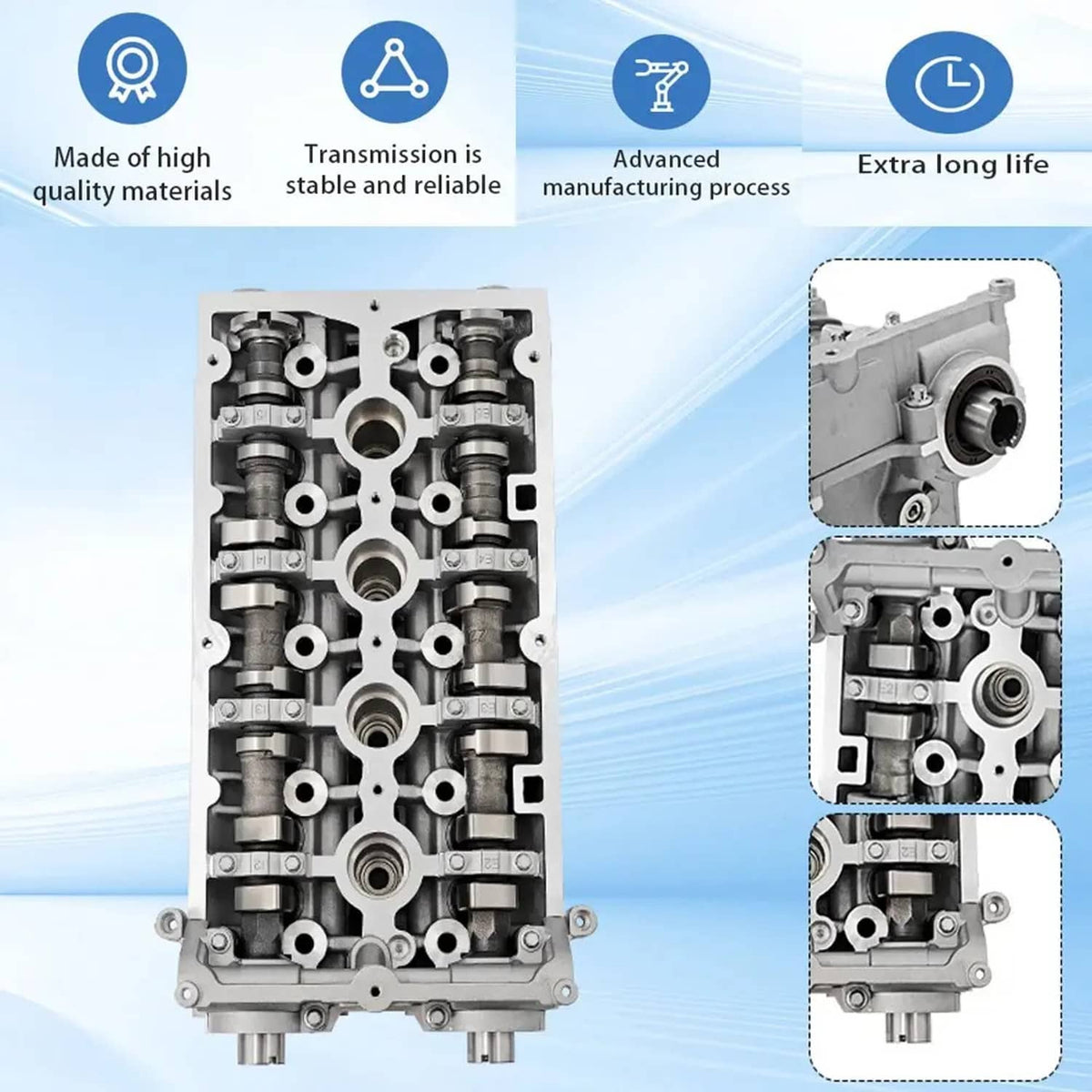 Cylinder head assembly with exposed valve cavities and camshafts