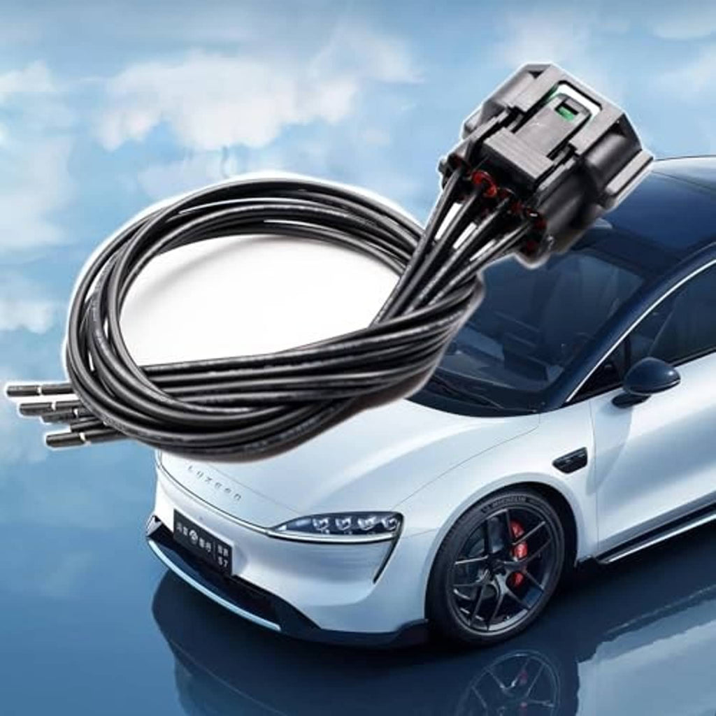 Headlight connector wiring harness with 8-way plug and long black wire leads