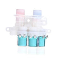 Plastic water inlet valve with teal solenoid coils and electrical terminals