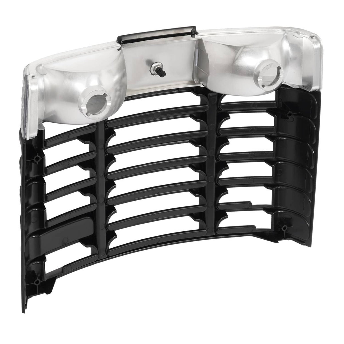 Black ABS grille with two clear lamp housings and central mount bracket