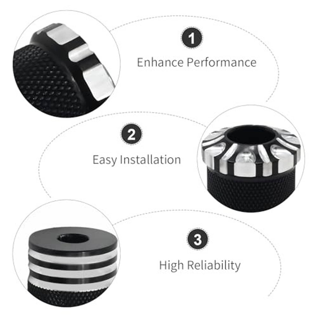 Black textured shifter pegs with silver ring ends; inset shows detailed grip pattern