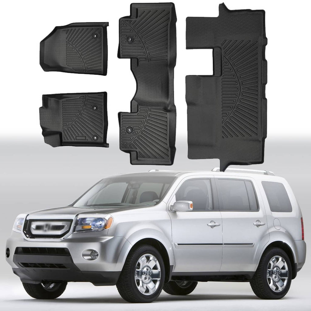 Black TPE floor mat set with molded grooves and snaps, tailored car-fit