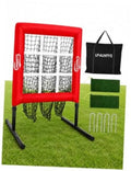Red 9-hole pitching strike-zone net with square grid and black side support legs