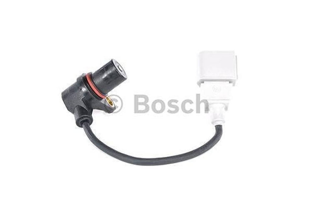 Crankshaft position sensor with Bosch label, black cable and white connector plugs